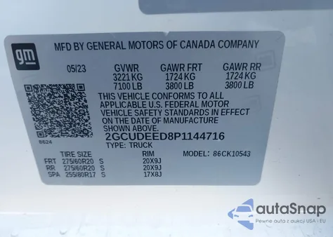 2023 Chevrolet Silverado 1500 4Wd Short Bed Rst z USA, uszkodzony, nr VIN 2GCUDEED8P1144716